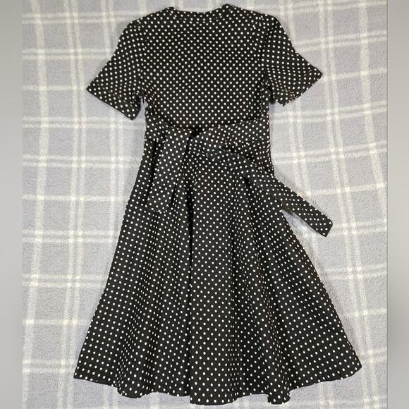 Lindy Bop 50s Style Black and White Polka Dot Midi Swing Dress Size 8 - Picture 7 of 10